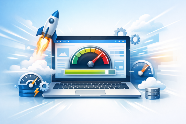 Website speed optimization concept with fast loading website dashboard